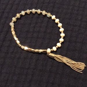 NWOT Lane Bryant blush and gold shimmery beaded bracelet with tassel Size OS